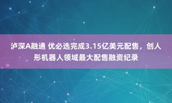 泸深A融通 优必选完成3.15亿美元配售，创人形机器人领域最大配售融资纪录